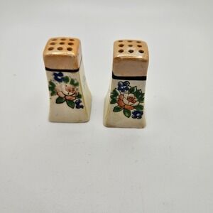 Vintage Japan Ceramic Salt & Pepper Shakers Floral Hand-Painted Square